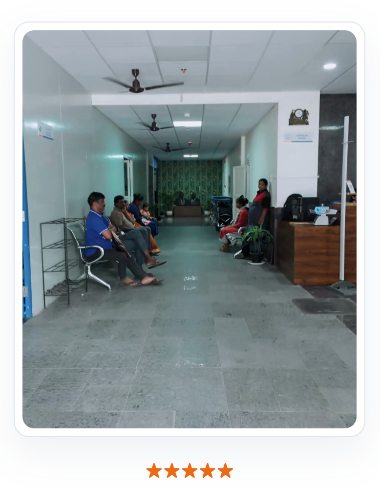Patients sitting in hospital waiting lobby