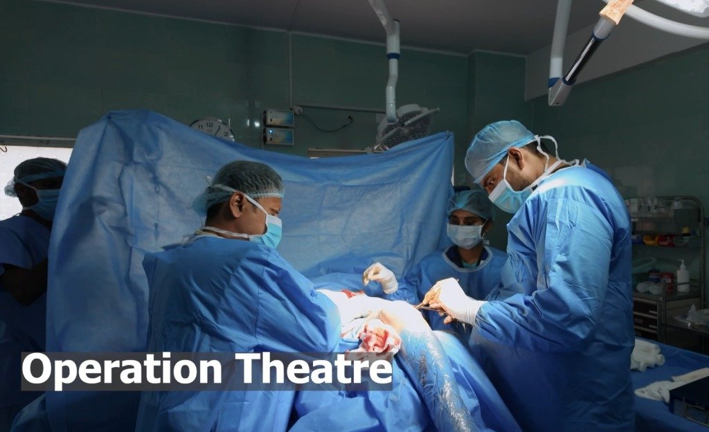 Active surgical team operating in Operation Theatre